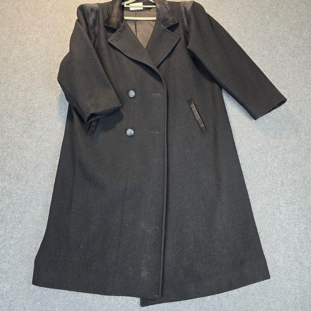 Women 14 Trench Coat Black Wool Lined Notch Lapel Classic Double Breasted Formal